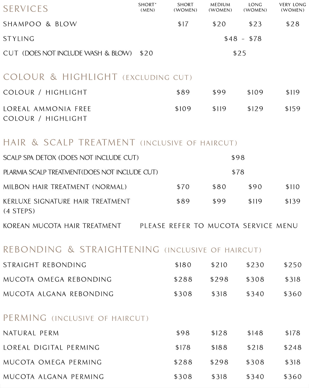 Pricing _Canberra - KERLUXE HAIR STUDIO